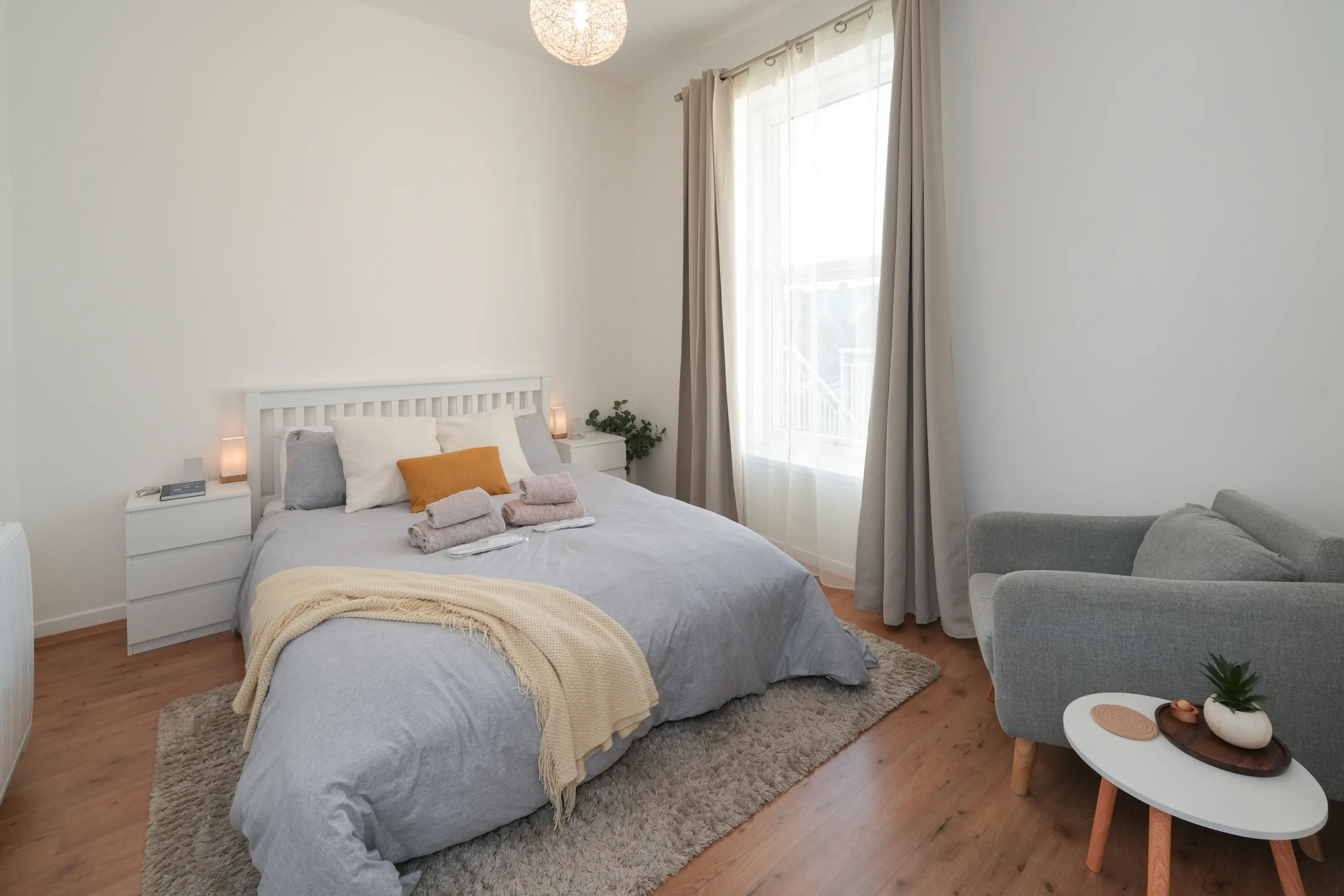 Comfortable bedroom with premium linens and bedding